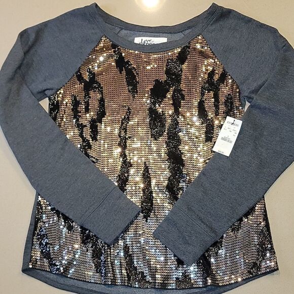 Express Gray Sweatshirt with Black/Gold Sequins Detail - Picture 1 of 11